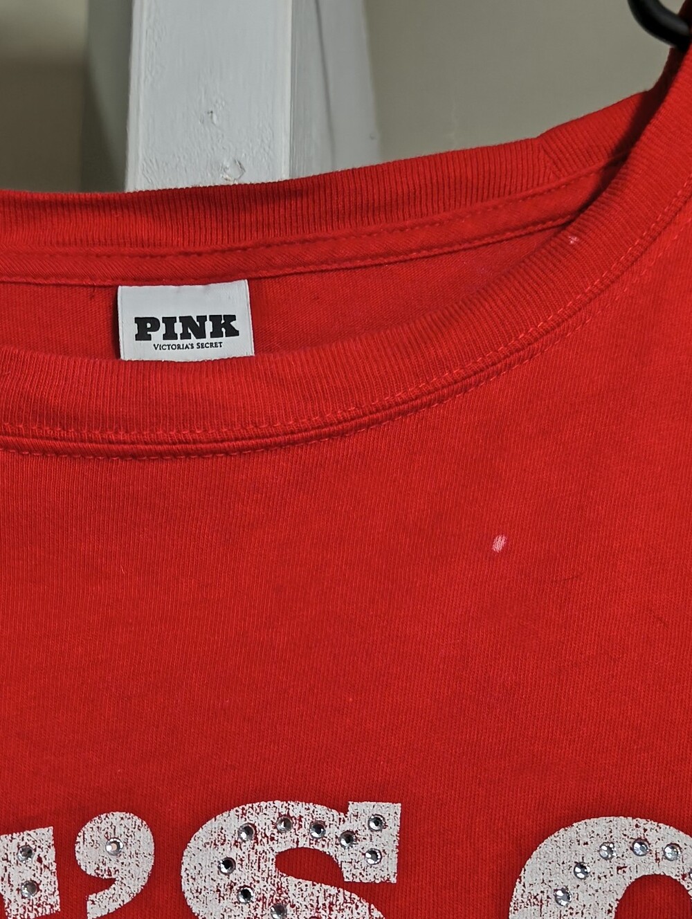 PINK Victoria's Secret Red Crewneck Graphic Top